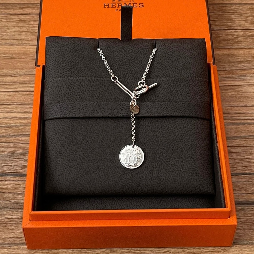 Pristine Hermes Ex-Libris Silver Necklace